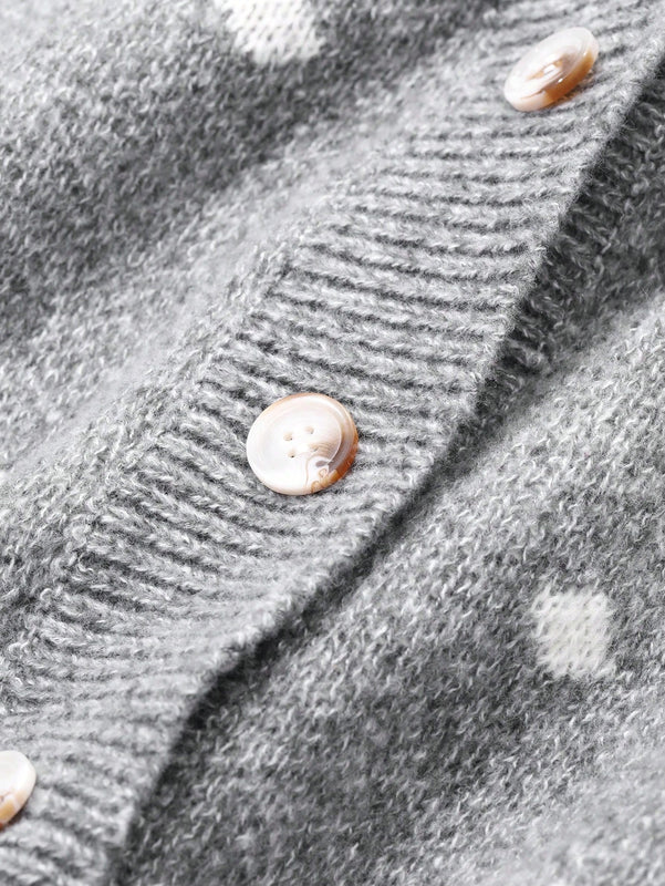 Dazy cardigan de punto con botones delanteros, cuello en v y estampado de lunares, de manga larga para mujeres