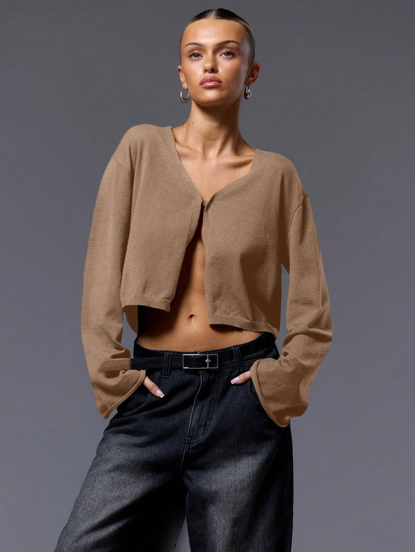 Musera cardigan de manga larga con cierre de gancho y ojal