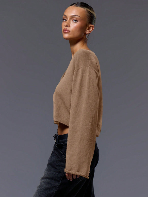 Musera cardigan de manga larga con cierre de gancho y ojal