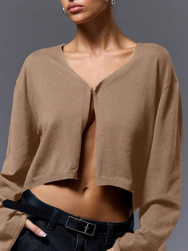 Musera cardigan de manga larga con cierre de gancho y ojal