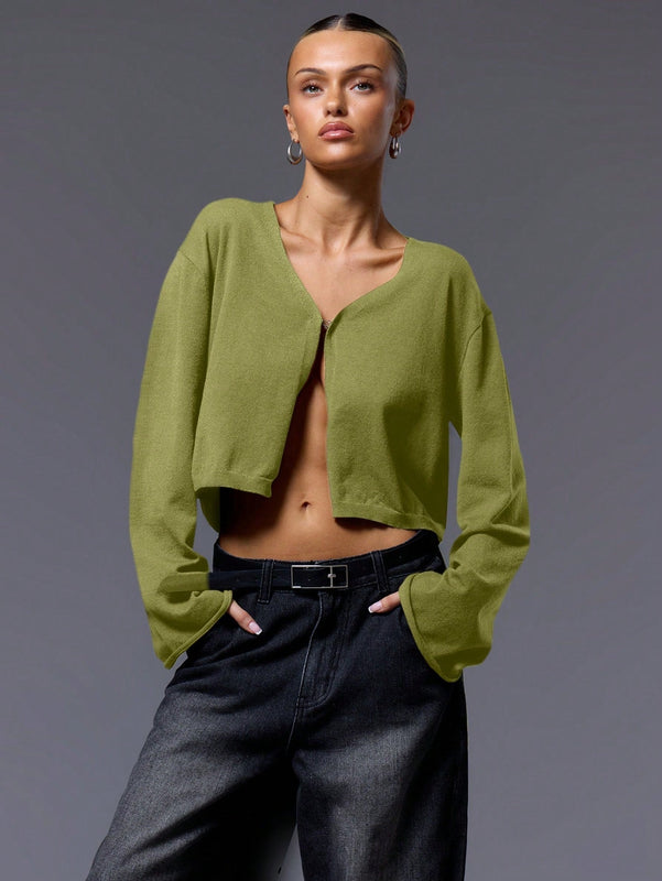 Musera cardigan de manga larga con cierre de gancho y ojal