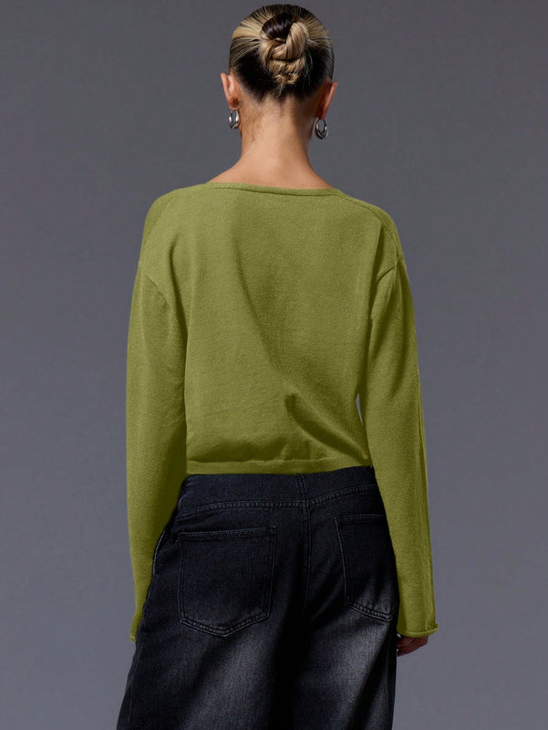 Musera cardigan de manga larga con cierre de gancho y ojal
