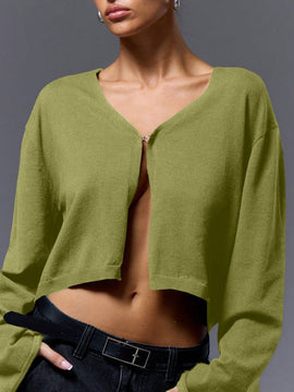 Musera cardigan de manga larga con cierre de gancho y ojal