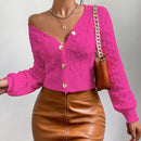 Frenchy cardigan informal de un solo botonadura de manga larga y unicolor para mujer, para otono/invierno