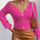Frenchy cardigan informal de un solo botonadura de manga larga y unicolor para mujer, para otono/invierno