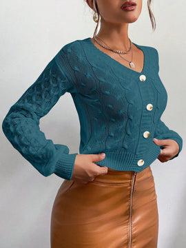 Frenchy cardigan informal de un solo botonadura de manga larga y unicolor para mujer, para otono/invierno