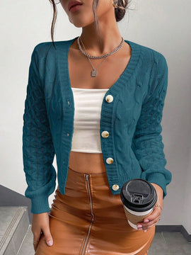 Frenchy cardigan informal de un solo botonadura de manga larga y unicolor para mujer, para otono/invierno
