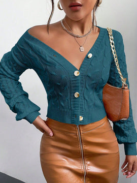 Frenchy cardigan informal de un solo botonadura de manga larga y unicolor para mujer, para otono/invierno