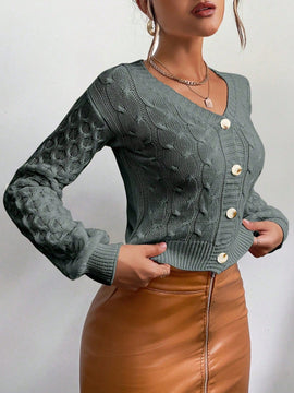 Frenchy cardigan informal de un solo botonadura de manga larga y unicolor para mujer, para otono/invierno