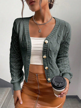 Frenchy cardigan informal de un solo botonadura de manga larga y unicolor para mujer, para otono/invierno