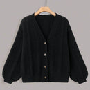 Lune nuevo sueter de punto informal con ajuste suelto, estilo de bloques de color clasico en negro y blanco. cardigan de punto oversize de moda para mujer, otono/invierno