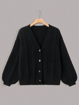 Lune nuevo sueter de punto informal con ajuste suelto, estilo de bloques de color clasico en negro y blanco. cardigan de punto oversize de moda para mujer, otono/invierno