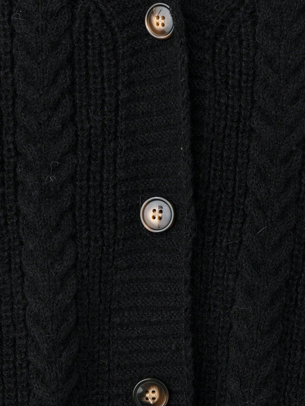 Lune nuevo sueter de punto informal con ajuste suelto, estilo de bloques de color clasico en negro y blanco. cardigan de punto oversize de moda para mujer, otono/invierno