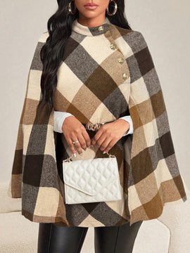 Lady abrigo de mujer de manga larga con cuello alto, botones dorados, estilo elegante para ocasiones casuales, de fiesta, boda, de oficina, en otono e invierno, en colores negro, blanco y gris, talla grande, nuevo.