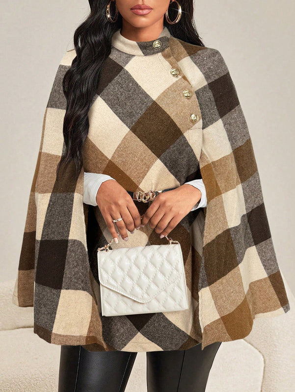 Lady abrigo de mujer de manga larga con cuello alto, botones dorados, estilo elegante para ocasiones casuales, de fiesta, boda, de oficina, en otono e invierno, en colores negro, blanco y gris, talla grande, nuevo.