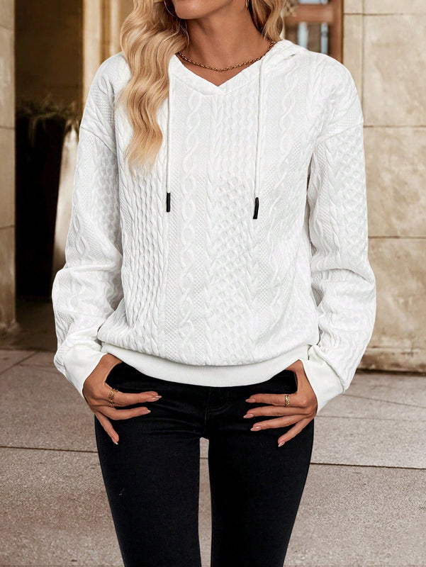 Lune sudadera con capucha de manga larga y hombros caidos para mujer, estampado floral minimalista y holgado, otono