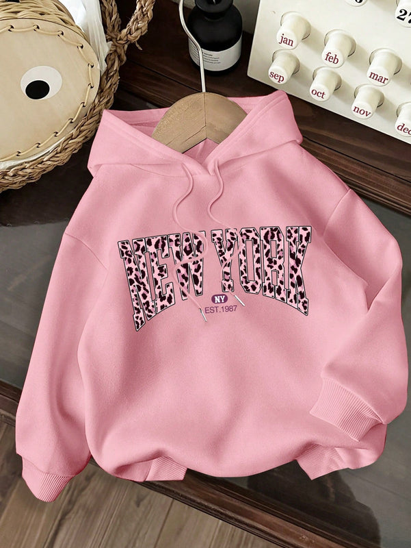 Ezwear sudadera holgada con capucha de felpa gruesa con estampado minimalista casual de leopardo y estrella en blanco para mujeres