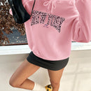 Ezwear sudadera holgada con capucha de felpa gruesa con estampado minimalista casual de leopardo y estrella en blanco para mujeres