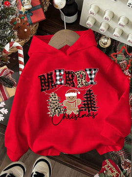 Ezwear sudadera con capucha de ajuste holgado y gruesa con estampado minimalista "feliz ano nuevo" de color rojo casual para mujer