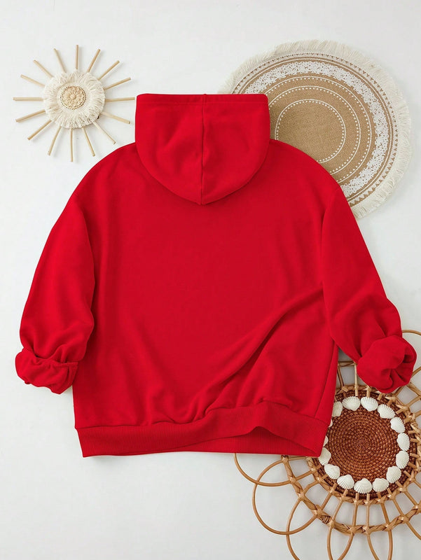 Ezwear sudadera con capucha de ajuste holgado y gruesa con estampado minimalista "feliz ano nuevo" de color rojo casual para mujer