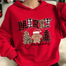 Ezwear sudadera con capucha de ajuste holgado y gruesa con estampado minimalista "feliz ano nuevo" de color rojo casual para mujer
