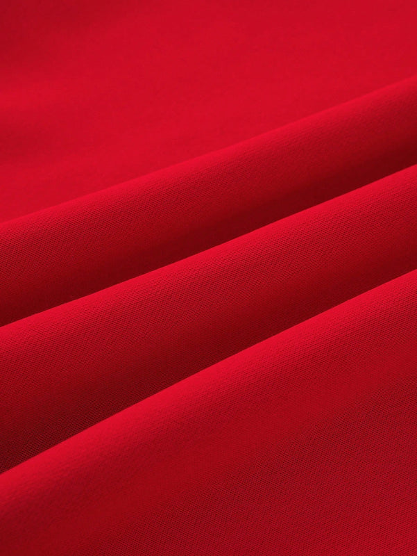 Ezwear sudadera con capucha de ajuste holgado y gruesa con estampado minimalista "feliz ano nuevo" de color rojo casual para mujer