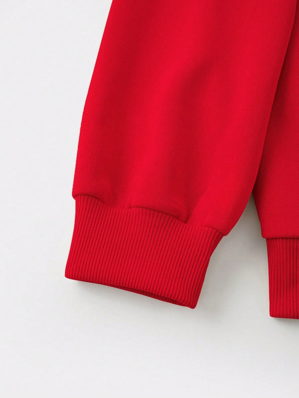 Ezwear sudadera con capucha de ajuste holgado y gruesa con estampado minimalista "feliz ano nuevo" de color rojo casual para mujer