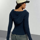 Hypezone cardigan con capucha casual y versatil de otono/invierno azul marino con botones frontales de cable para mujer