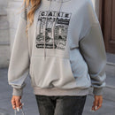 Essnce sudadera casual con capucha, de manga larga, con estampado de letra, hombros caidos y cordon, para otono/invierno, para mujer
