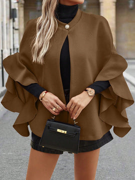 Clasi abrigo de lana elegante con cuello vuelto y abotonadura sencilla, en unicolor, para mujer, para otono/invierno