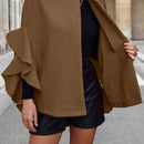 Clasi 1 pieza abrigo elegante de lana con un solo abotonadura, bajo con volantes y unicolor para mujer, otono/invierno