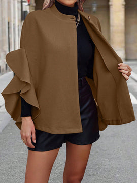 Clasi 1 pieza abrigo elegante de lana con un solo abotonadura, bajo con volantes y unicolor para mujer, otono/invierno