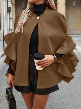 Clasi abrigo de lana elegante con cuello vuelto y abotonadura sencilla, en unicolor, para mujer, para otono/invierno