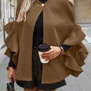 Clasi 1 pieza abrigo elegante de lana con un solo abotonadura, bajo con volantes y unicolor para mujer, otono/invierno