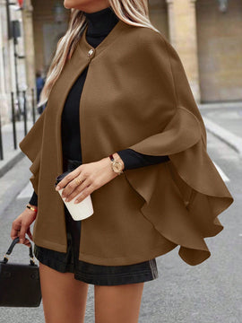 Clasi abrigo de lana elegante con cuello vuelto y abotonadura sencilla, en unicolor, para mujer, para otono/invierno