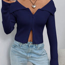 Ezwear chaqueta tipo cardigan de ajuste cenido con hombros descubiertos y cremallera