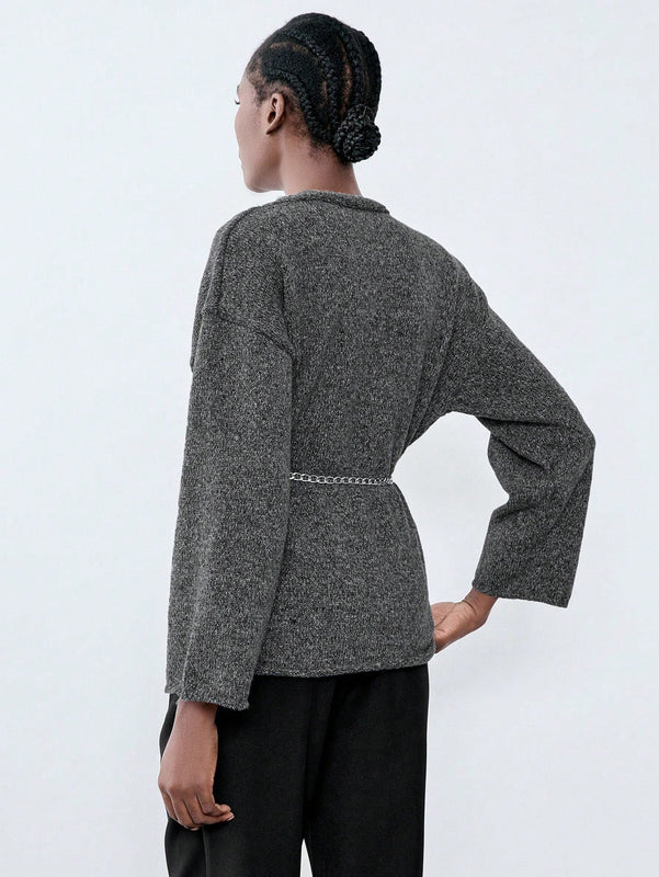 Luminelle chaqueta cardigan envolvente de gasa con estampado floral gris y blanco, suelta y acogedora para otono/invierno