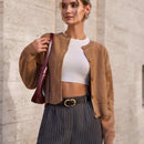 Cardigan con detalles de encaje de unicolor para mujer, apropiado para primavera y otono