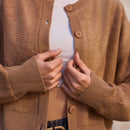 Cardigan con detalles de encaje de unicolor para mujer, apropiado para primavera y otono