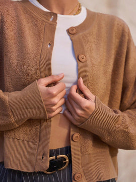 Cardigan con detalles de encaje de unicolor para mujer, apropiado para primavera y otono