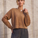 Cardigan con detalles de encaje de unicolor para mujer, apropiado para primavera y otono
