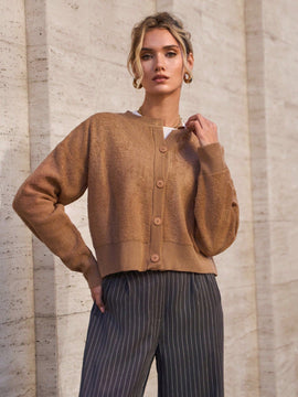 Cardigan con detalles de encaje de unicolor para mujer, apropiado para primavera y otono