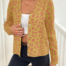 Lune cardigan de mujer con estampado de leopardo, cuello en v, manga larga y abotonadura sencilla, para otono/invierno