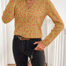 Lune cardigan de mujer con estampado de leopardo, cuello en v, manga larga y abotonadura sencilla, para otono/invierno