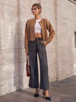 Cardigan con detalles de encaje de unicolor para mujer, apropiado para primavera y otono