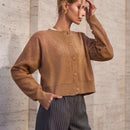 Cardigan con detalles de encaje de unicolor para mujer, apropiado para primavera y otono
