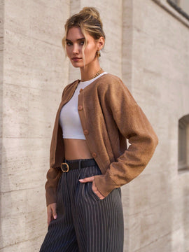 Cardigan con detalles de encaje de unicolor para mujer, apropiado para primavera y otono