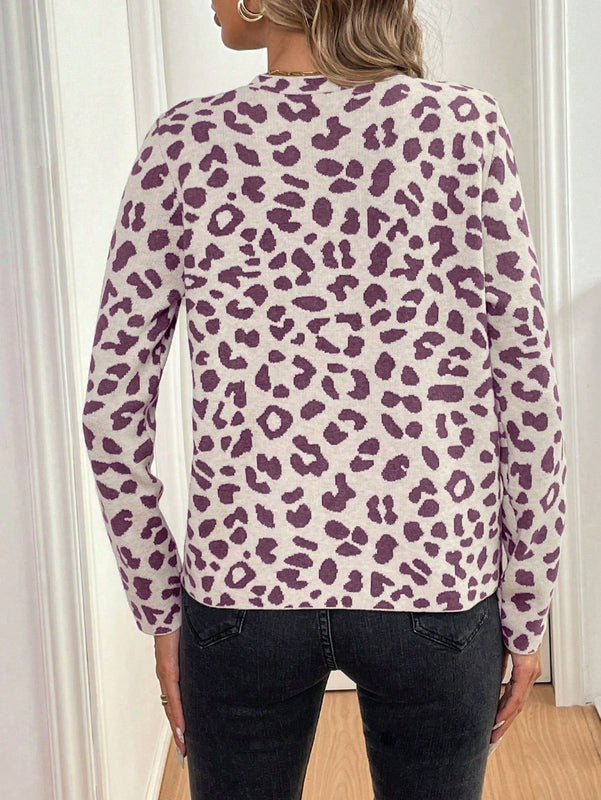 Lune cardigan de mujer con estampado de leopardo, cuello en v, manga larga y abotonadura sencilla, para otono/invierno