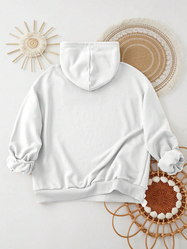 Ezwear sudadera con capucha de ajuste holgado y gruesa con estampado minimalista "feliz ano nuevo" de color rojo casual para mujer