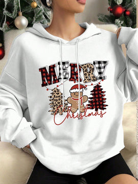 Ezwear sudadera holgada informal con capucha y estampado de arbol de navidad simple, adecuada para otono/invierno para mujeres